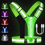 Cabbqiu LED Reflective Running Vest - Light Up Running Vest with 3 Light Mode & 5 Colors, Reflective Vest & Running Lights for Runners, Rechargeable Night Running Gear - Reflective Belt Safety Vest