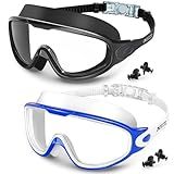 Water Space 2 Pack Swim Goggles Swimming Goggles for Youth Adult Men Women Anti-fog UV Protection Waterproof Large Frame 180° Wide View Clear Vision Swimming Goggles Pool Water Goggles Easy to Adjust