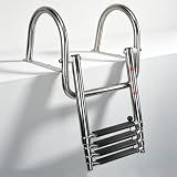Manumarine 4 Step Pontoon Boat Ladder, Pontoon Ladders for Pontoon Boats,Stainless Steel Rear Entry Inboard Ladders Over Platform