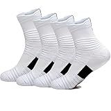 Yoknatt White Performance Ankle Athletic Socks Youth Basketball Socks for Mens Womens Boys Crew Socks Cushioned Sports Running Cycling Compression Socks 4 Pack