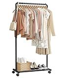 Sakugi Clothes Rack - Clothing Rack with Storage Mesh Shelf & Casters, Heavy-Duty Metal Clothing Rack for Hanging Clothes, Dresses, Coats, Large Load Capacity, Easy Assembly, Black, 28.0"x16.9"x59.0"