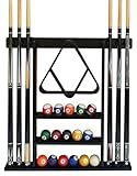 Flintar Wall Mount Cue Rack, Premium Quality Made in Taiwan, Billiard Pool Cue Stick Holder, Real Solid Hardwood, Improved Direct Wall Mounting, Black Finish