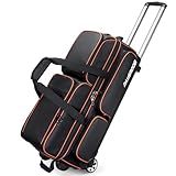 DAUSROOB 3 Ball Bowling Bags with Wheels, Bowling Bags 3 Ball Roller - 900D Oxford Waterproof PU, Bowling Bag with Multi-Separate Storage Pockets & Retractable Handle Extends to 40''