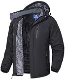 Winter Jackets Coats for Men Waterproof Fleece Liner Softshell Jacket Ski Hiking Snow Jackets Parka Coat with Hooded Black L