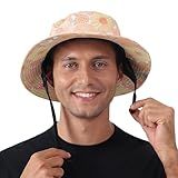 SYcoreland Printed Surf Hats with Chin Strap for Men Women, Packable Waterproof Sun Protection Bucket Hat for Surfing Boating Watersports Accessiories(Orange Flower)