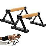 Wood push up bars Parallettes bars Anti-slip Handstand Bars for Calisthenics, Fitness, Floor workouts Solid Wood with Sturdy Metal Bracket, Support 600 LBS