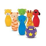 Melissa & Doug K's Kids Bowling Friends Play Set and Game with 6 Pins and Convenient Carrying Case Indoor Outdoor Bowling Set, Soft Plastic Animal Pins, for Ages 2+