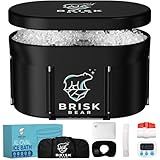 XL Oval Ice Bath Tub for Athletes with Cover by Brisk Bear - Extra Large Cold Plunge Tub for Recovery - Ice Bath Plunge Pool with Digital Timer - Cold Plunge to Soothe Muscles - Black Ice Tub