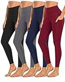 Dimore 4 Pack Leggings with Pockets for Women,High Waist Tummy Control Workout Yoga Pants (US, Alpha, X-Large, Regular, Regular, 4 Packs-Black/Gray/Navy/Burgundy)