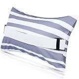 Menkxi 17"x10" Inflatable Beach Pillow with Removable Cover, Beach Chair Backpacking Pillow with Strap Stripe for Summer Sand Pools Travel Vacations(Gray White)
