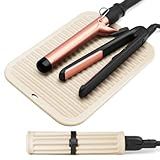 Large Silicone Heat Resistant Mat for Hair Tools, Heat Mat for Curling Iron, Vanity Pad Accessories/Organizer, Portable Hair Styling Hot Tools Mat for Home Travel Salon, with Sticky Tape (Cream)