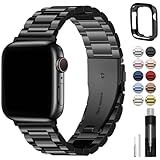 Fullmosa Band Compatible with Apple Watch 44mm 45mm 42mm, Stainless Steel iWatch Band for Apple Watch Se 2 Series 9/8/7/6/5/4/3/2/1(Black, 42mm/44mm/45mm)