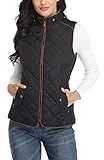 Dilgul Women's Quilted Vest Stand Collar Trendy Lightweight Zip Padded Vest with Pockets Black M