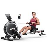 Flesar Rowing Machines for Home, Magnetic Rowing Machine with 16 Levels, Rower Machine of 350LBS Weight Capacity & Quiet Resistance, Dual Slide Rail, App Supported, LED Monitor