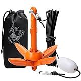 BocBoz Kayak Anchor Boat Anchor for Kayaks, Canoes, SUP Paddle Boards & Jet Skis, Folding Anchor with 40ft Anchor Tow Rope and Carrying Bag- 1.5 lb-Orange