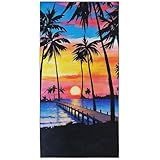 XSMEI Tropical Pier Sunset Beach Towel Oversized 36" x 72", Palm Trees Pattern, Sand Free and Quick Dry, Thin Lightweight Microfiber Towels for Swimming Camping Travel Sports