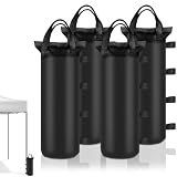 4 Sand Bags for Weight, Heavy Duty Sandbags for Canopy Legs, Extra Large Pop Up Tent Weights, Canopy Weight Bags for Gazebo, Outdoor Sun Shelter, Umbrella - Black, 6"×20", Without Sand