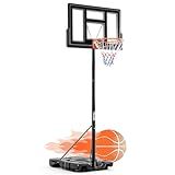 DUMOS 10FT Adjustable Height Portable Basketball Hoop Outdoor for Adult, 44 Inch Shatterproof Backboard w/Shock Absorbent Rim, Fillable Base, 2 Wheels for Swimming Pool/Indoor, Metal, Classic Black