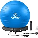 ProBody Pilates Yoga Ball Chair, Exercise Ball Chair with Base or Stand for Home Office Desk Sitting or Workout, 65cm Antiburst Balance Ball & Stability Ball Seat for Back, abs (Blue)