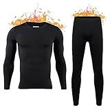 HEROBIKER Mens Thermal Underwear Set Skiing Winter Warm Base Layers Tight Long Johns Top & Bottom Set with Fleece Lined Black Medium
