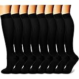 CHARMKING Compression Socks for Women & Men (8 Pairs) 15-20 mmHg Graduated Copper Support Calf Socks are Best for Pregnant, Nurses - Boost Performance, Circulation, Knee High Wide Calf(L/XL, Black)