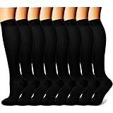 CHARMKING Compression Socks for Women & Men (8 Pairs) 15-20 mmHg Graduated Copper Support Calf Socks are Best for Pregnant, Nurses - Boost Performance, Circulation, Knee High Wide Calf(L/XL, Black)
