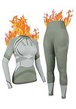 ATTRACO Thermal Wear for Women Ski Under Layer Women Thermal Clothes Cold Weather Top and Bottom White Green Medium