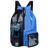 WANDF Swim Bag Mesh Drawstring Backpack with Wet Pocket for Swimming, Gym, and Workout Gear (Navy Blue)