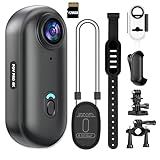4K Mini WiFi Action Camera 128GB Thumb POV Portable Body Cam Wearable Video Recorder with IPX7 Waterproof Underwater Camcorder, Helmet Mount, Magnetic Sport DV for Bike Cycling, Pet, Vlogging(Black)