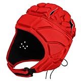 ZENFUN Rugby Helmet, Soft Padded Headguards Shell, Red Foam Cotton Protective Football Headgear, Scrum Cap for Youth, Adult, Large Size