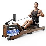 MERACH Water Rowing Machines for Home, Wood Rower Machine with 12 Enhanced Resistance Blades, Upgraded Handle, Adjustable Footpad, Dedicated Monitor