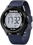 SOCICO Mens Digital Watch Waterproof LED Light 12/24H Military Style