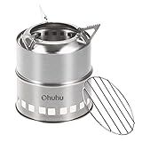 Camping Stove, Ohuhu Camp Stove Wood Burning Stove Stainless Steel Stoves Mini Portable Stove for Camping Picnic BBQ Backpacking Hiking Survival Emergency Cooking Outdoor with Grill Grid Carry Bag