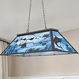Wellmet Pool Table Light Fixture, Tiffany Billiards Light for 7' 8' 9' Pool Table, Farmhouse Chandelier, Ocean Shark Turtle Pool Table Lamp for Game Room, Men's Cave, Kitchen Island Light