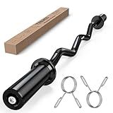TEEMOO Olympic EZ Curl Barbell Bar, 47" Curl Bar with 2 Spring Collars, Curling bar for Weight Lifting, Squat, Hip Thrusts, Biceps, 500lb Weight Capacity, E-Coat Finish for 2 inch Weight Plates (Black)