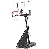 BACKYARD BLITZ Basketball Hoop, 44&48IN&54IN Backboard Portable Basketball Goal System, 10FT Hand-Crank Adjustable Basketball Hoops Outdoor (White, 44in Backboard)