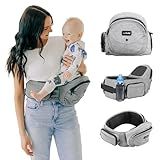 Tushbaby Original Hip Seat Baby Carrier for Babies & Toddlers up to 45 lbs, Safety Certified, Lightweight No-Foam Design with Storage, Grey