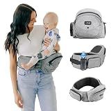 Tushbaby Original Hip Seat Baby Carrier for Babies & Toddlers up to 45 lbs, Safety Certified, Lightweight No-Foam Design with Storage, Grey
