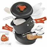12-Piece Lightweight Camping Cookware Set – Nonstick Pot, Pan & Utensils for Backpacking & Hiking – Portable Mess Kit for 1–2 People, Bonus 2 Emergency Blankets