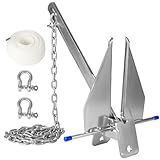 JY PERFORMANCE 13 lb Galvanized Fluke Anchor Kit with Chain, Rope and Shackles, Boat Anchor Kit for 20-32 ft Pontoon, Dinghy, Fishing and Bass Boats