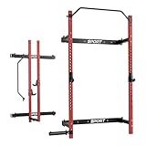 GarveeLife Folding Squat Rack for Home Gym, 2.36" x 2.36" Folding Power Rack with Pull Up Bar, J Hooks and Landmine Attachments, 1000 LBS Capacity Wall Mounted Squat Rack, Space Saving Weight Cage