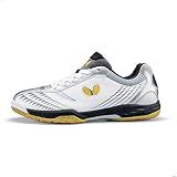 Butterfly Lezoline Gigu Shoes - Excellent Shock Absorption, High Grip Ability, Stability, Abrasion-Resistant, Professional Table Tennis Shoes, White/Silver, 9