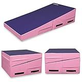 Matladin 55"x28"x14" Folding Gymnastics Cheese Wedge Incline Mat, Gym Fitness Tumbling Skill Shape Mat for Kids Girls Home Training Exercise (55"x28"x14", Purple+Pink)