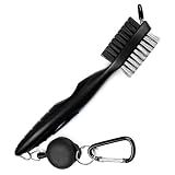 Golf Club Cleaning Brush and Groove Cleaner with Retractable Clip, Extends 2 ft Brass, Ergonomic Design, Easily Attaches to Golf Bag(Black)