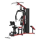 SPART Multifunctional Home Gym Station, Home Gym Exercise Equipment with 160LBS Weight Stack, Full Body Strength Training Workout Equipment for Leg Press, LAT Pull Down, Chest Press, PEC Fly, Red
