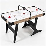 RAYKEEP 57" Foldable Air Hockey Table for Kids & Adults, Space-Saving Arcade Game Table with LED Light-Up Scoreboard, Powerful 12V Motor for Family Game Rooms (Wood Grain)