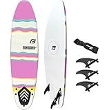 6’ FLOWBOARD Surfboard Softboard Foam - Include (3) Fins 6’ Foot Leash and (2) Wood Stringers - Kids and Adults Beginner Intermediate 7 Foot and Comes with High Performance Traction Pad Pink