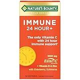 Nature's Bounty Immune 24 Hour +, The only Vitamin C with 24 Hour Immune Support from Ester-C, 1000 mg Vitamin C, D & Zinc, Gluten Free, Rapid Release Softgels, 2 Softgels per Day, 50 Count