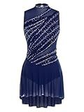 Winnrchan Lyrical Dance Costume for Women Rhinestone Figure Skating Dresses Sleeveless Ballet Dancewear Navy Blue Small
