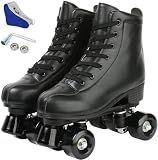 jessie Leather Roller Skates for Women Outdoor and Indoor Adjustable Four-Wheel Premium Roller Skates for Women Men Boys and Girls (Black Wheel,Women's 9/ Men's 7.5)